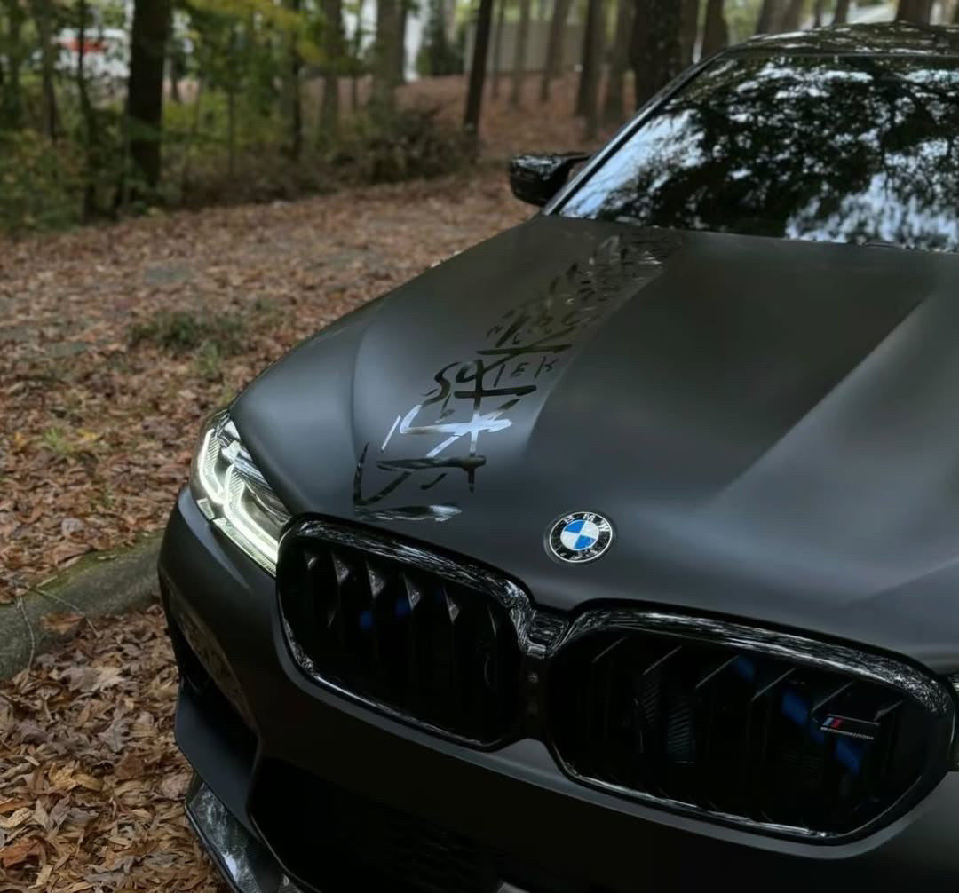 Custom calligraphic stripe car hood decal